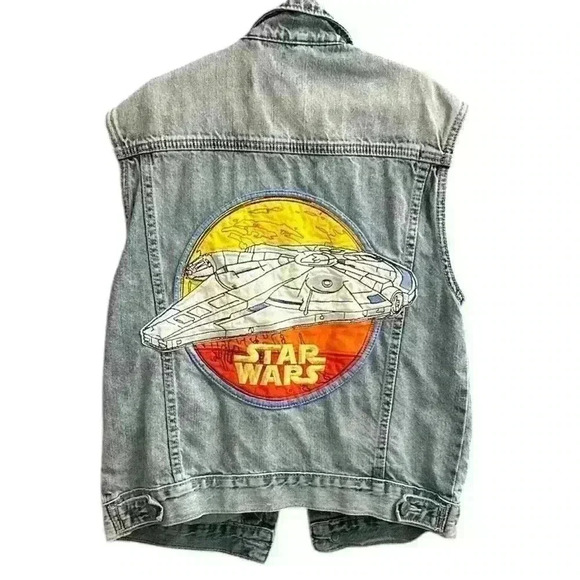 GAP X Star Wars Millennium Falcon Embroidered Faded Denim Vest Youth XL - Picture 1 of 9